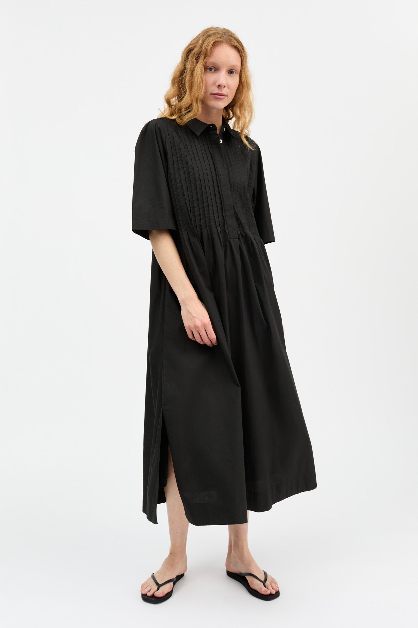 blouse dress black Black Draped Elegant Shirt Dress With Belt | EST-NPS-142