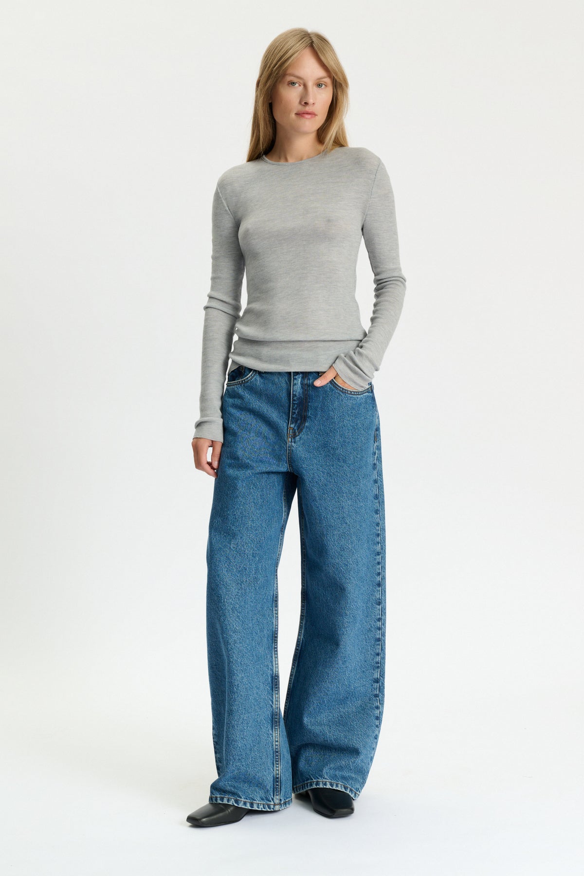 Skall Studio Fae o-neck blouse Jumper Light grey mélange