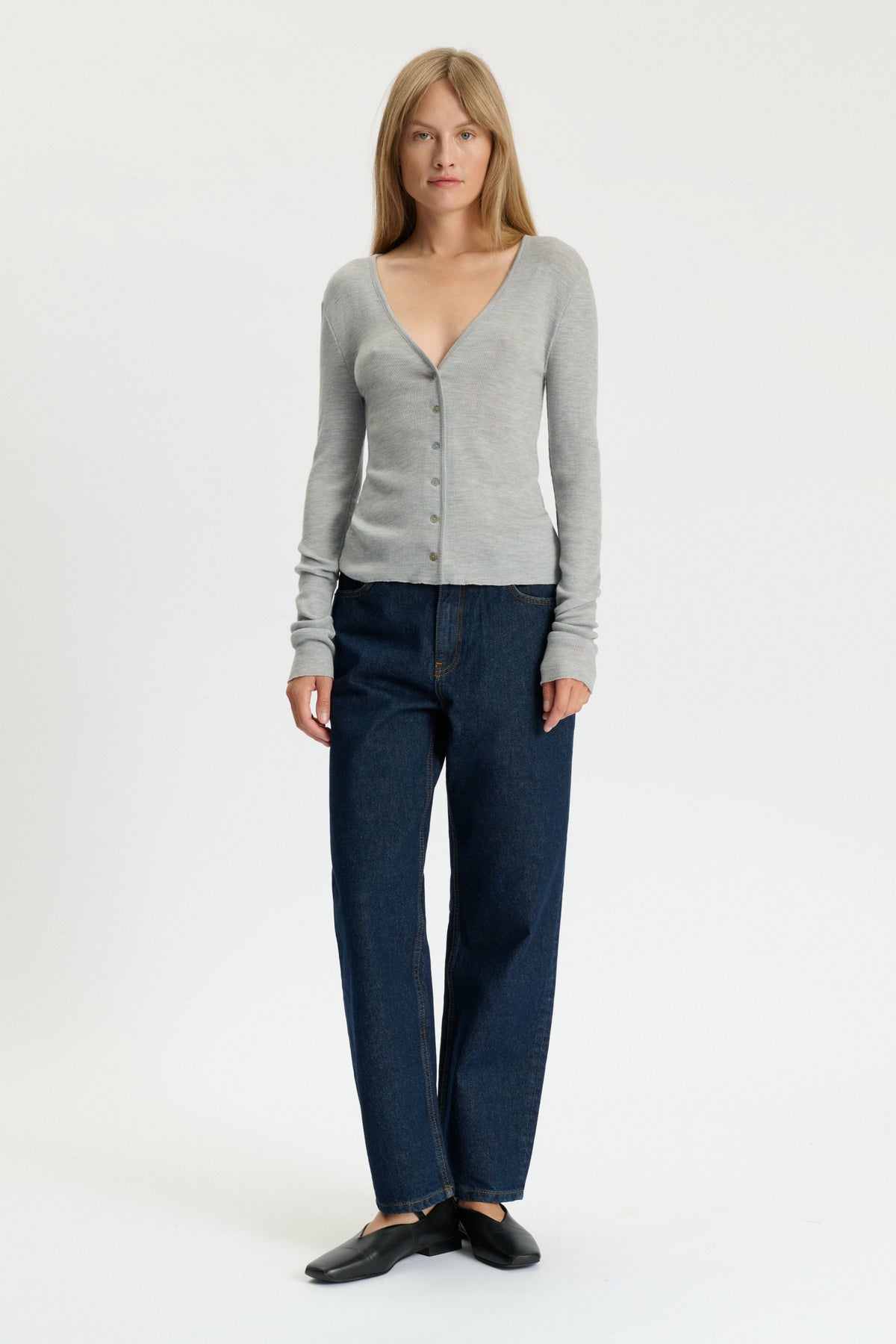 Skall Studio Fae v-neck cardigan Cardigan Light grey mélange