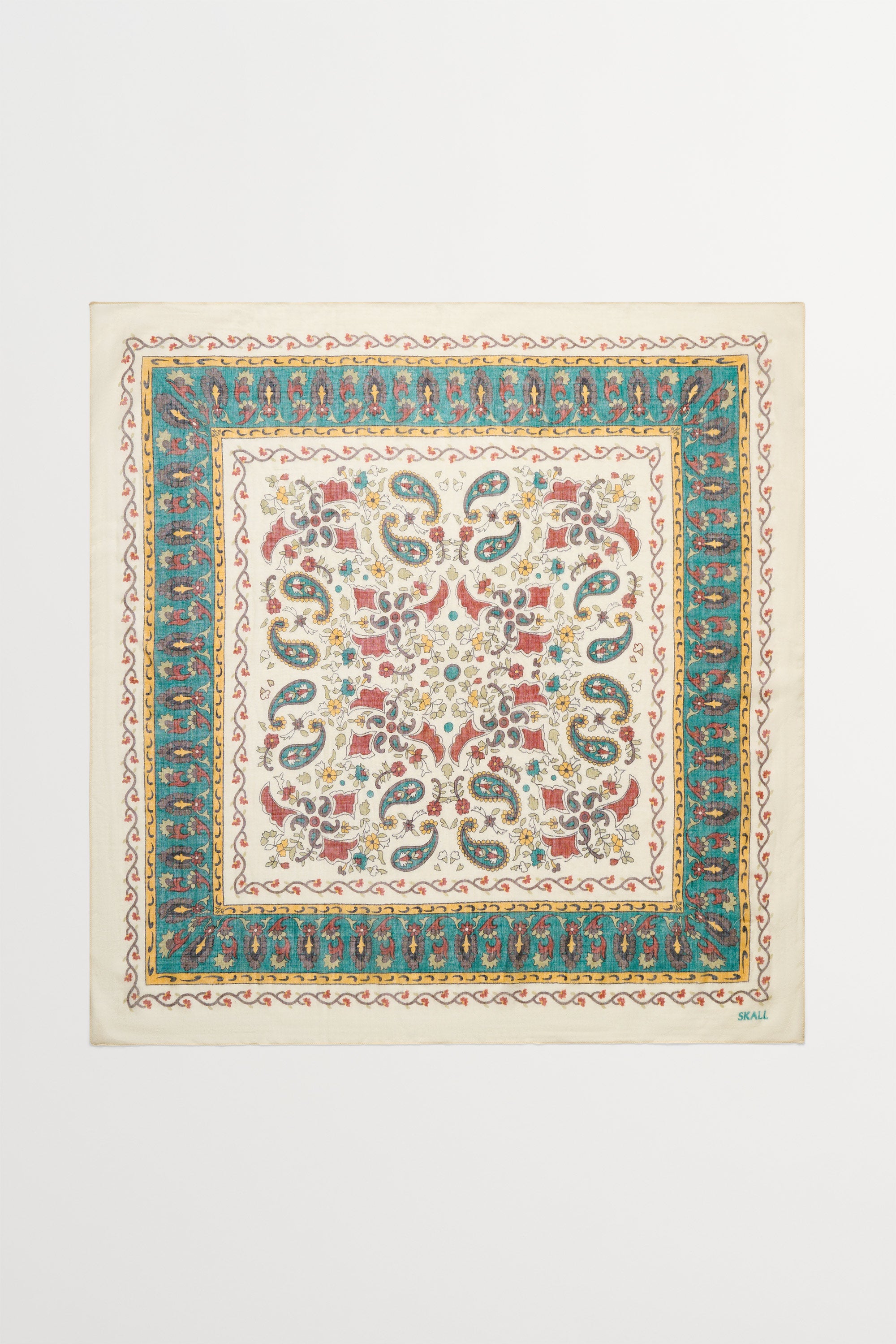 Skall Studio Mafalda wool scarf 90x90 Scarf Beige/Blue Kalamkari