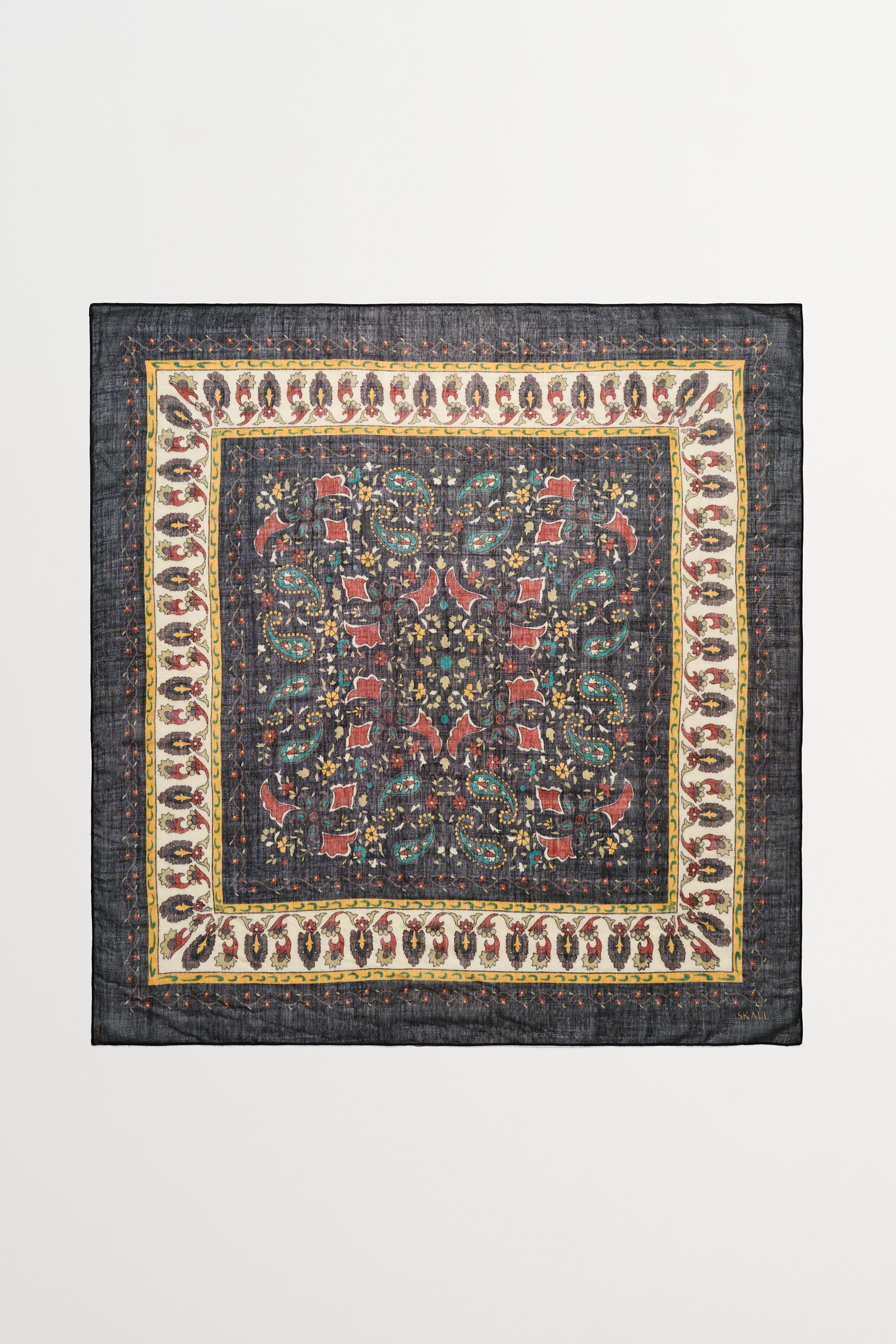 Skall Studio Mafalda wool scarf 90x90 Scarf Black/Beige Kalamkari