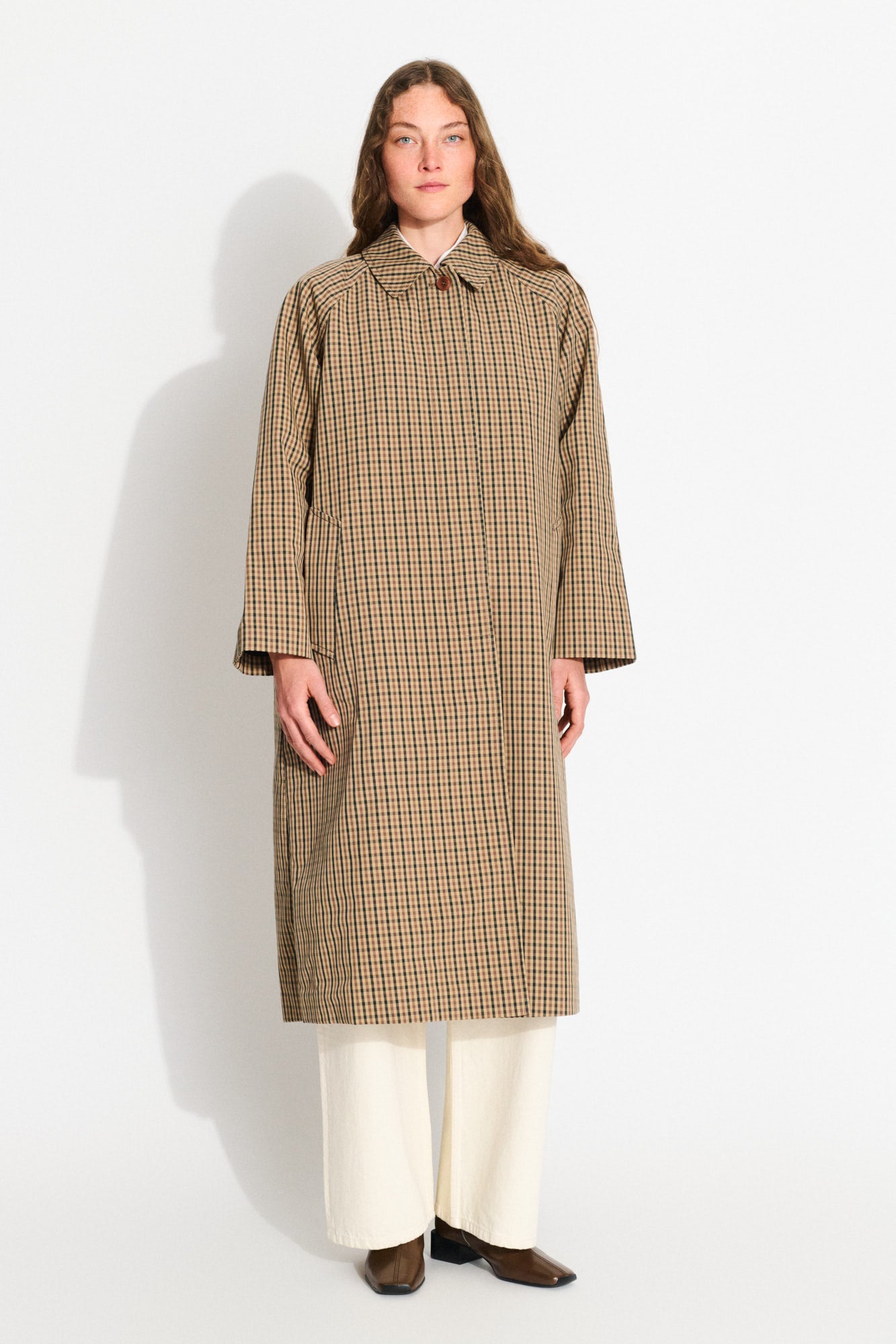 Maryanne coat check - Brown/beige check – Skall Studio ENG