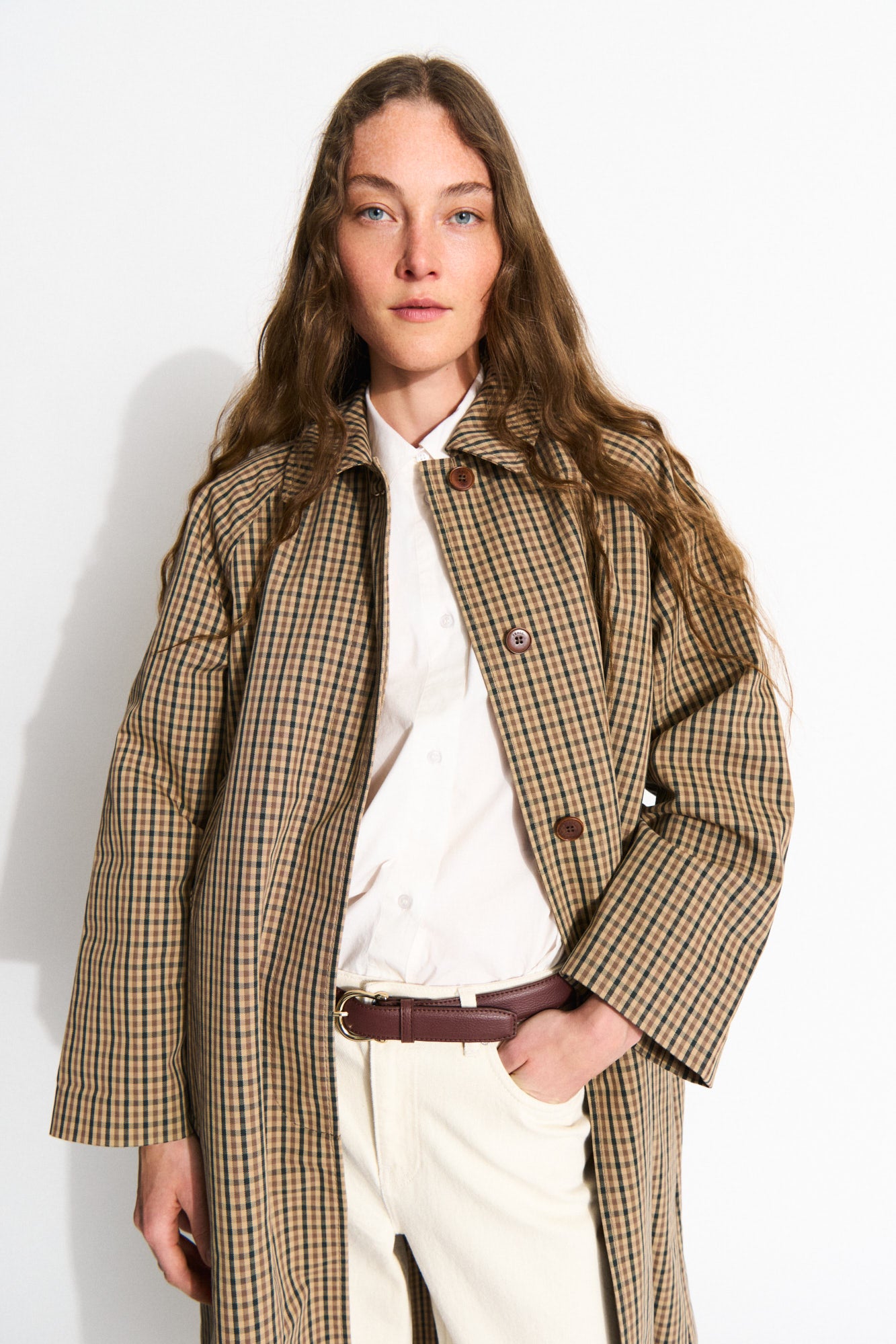 Maryanne coat check - Brown/beige check – Skall Studio ENG