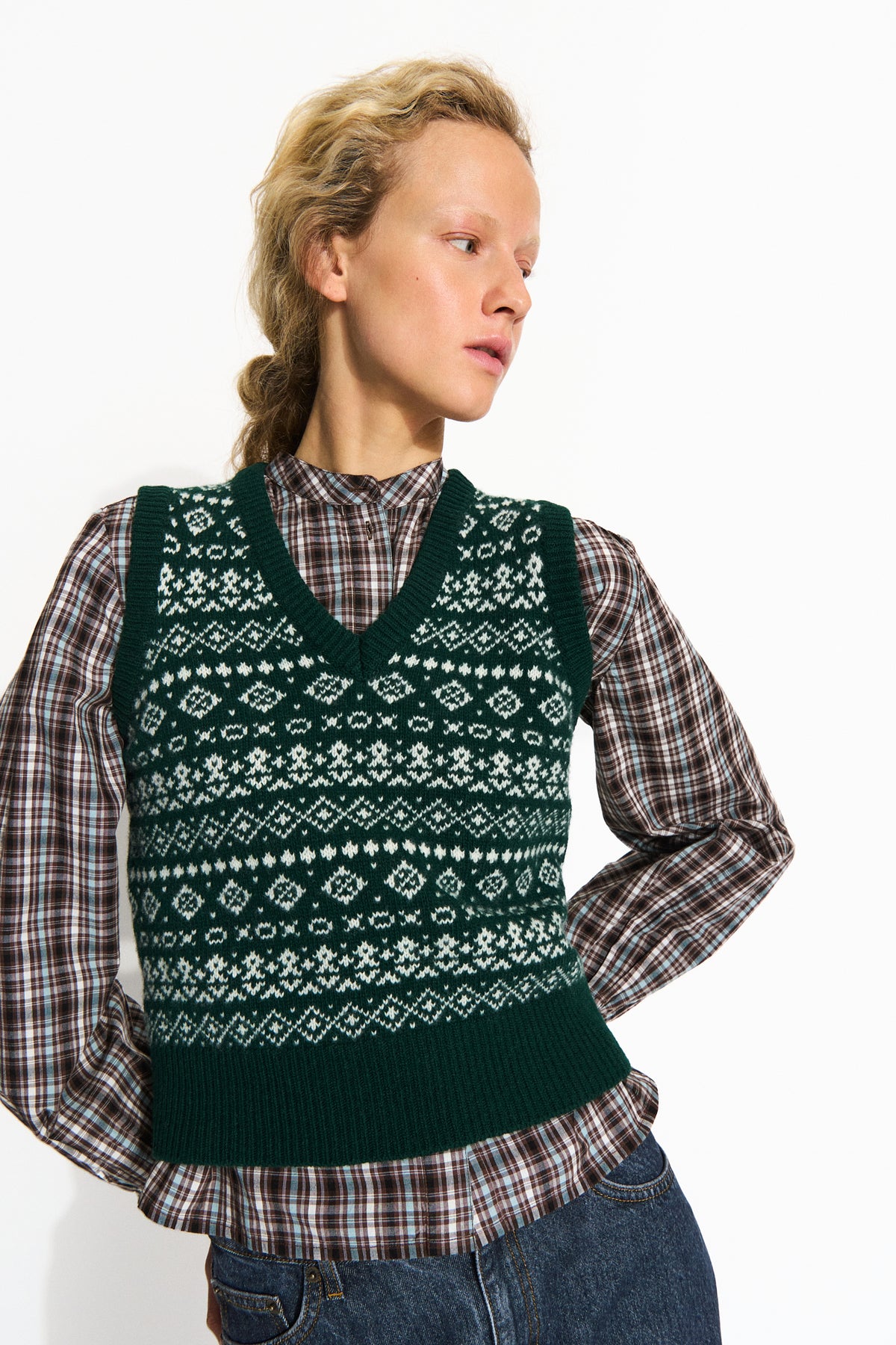 Skall Studio Misty vest Vest Green/Ecru jacquard