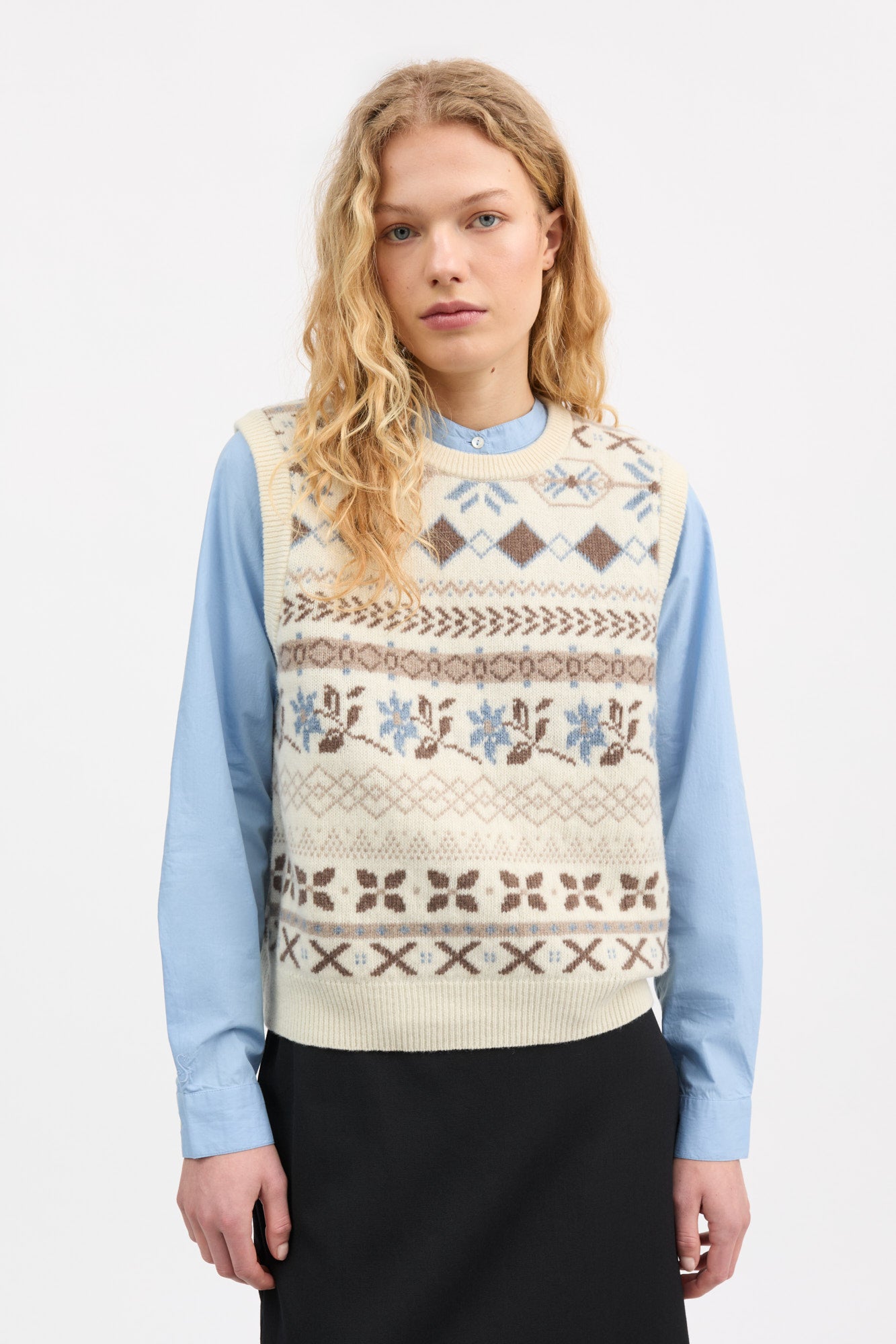 Skall Studio Vero vest Vest Brown/Ecru jacquard